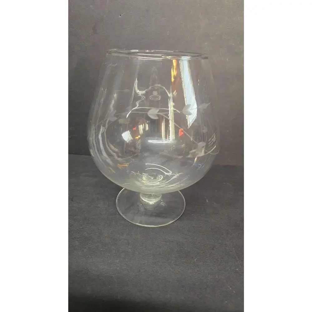 Vintage Princess House Large Snifter Glass Etched Leaf Vine Pattern Decorative